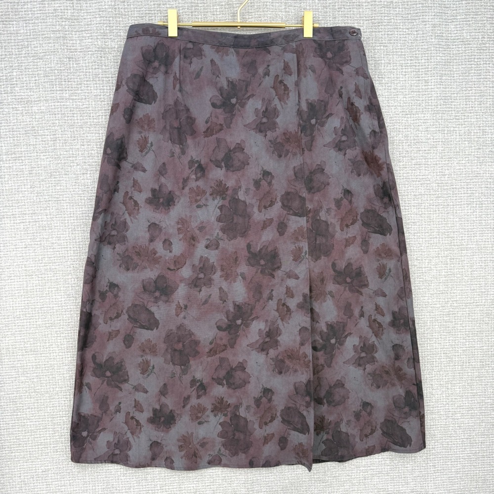 Vtg First Option Too Floral Midi Skirt Women Sz 1X Purple ALine‎ Cottage Fairy